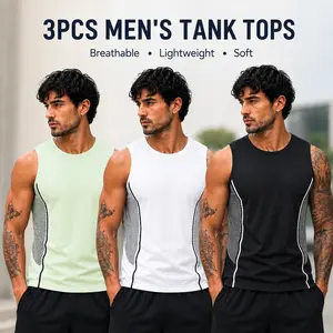 3-Pack Men’s Mesh Panel Breathable Tank Tops, Crew Neck, Lightweight Soft Sleeveless Shirts for Fitness, Running, Everyday Summer Wear