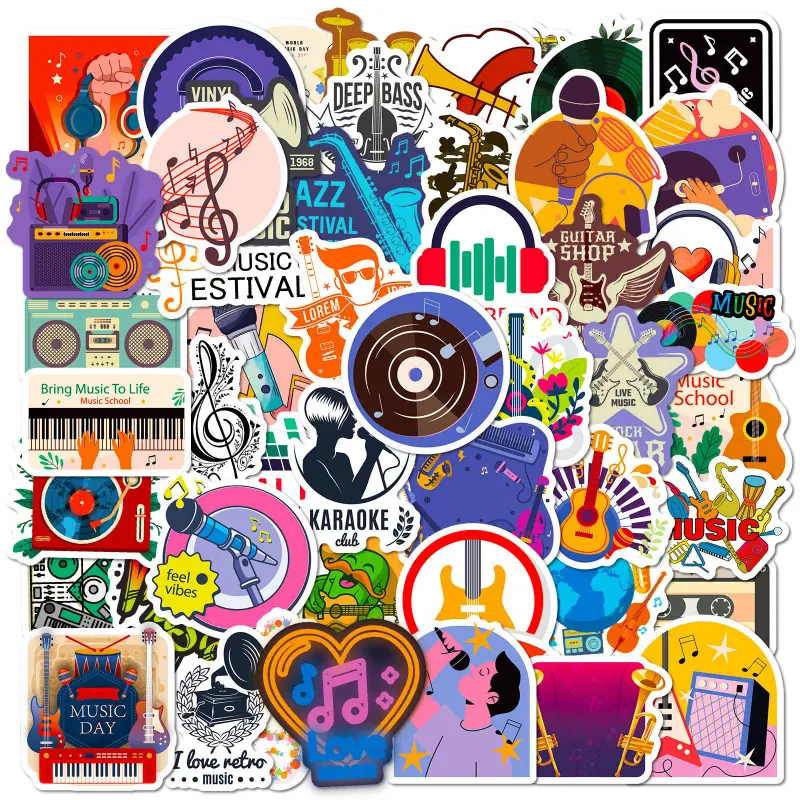 50 pieces of headphone music stickers, rock band, European and American personalized cool music stickers, music decals DIY, Estival Karaoke