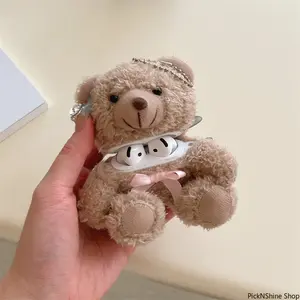 Cute Plush Bear Earphone Case, Kawaii Cartoon Fuzzy Fur Protective Cover Compatible With AirPods Series Models, Soft Fluffy Anti-Drop Shell For Headphone Charging Box And Daily Carrying