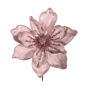Pink Velvet Sequined Magnolia (Pack of 2)
