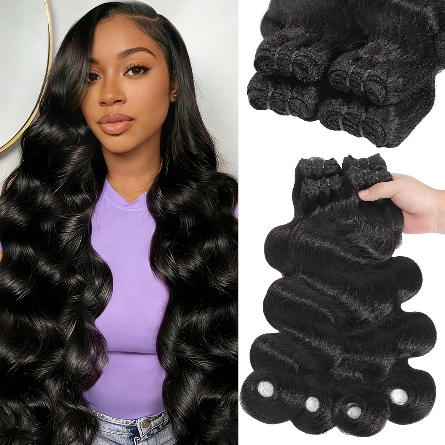 4 Bundles Human Hair Body Wave 20 22 24 26 Inch Body Wave Human Hair Bundles 3 Bundles 16 18 20 Inch Body Wave Bundles Human Hair 16A 100% Raw Human Hair 2 Years Service Life No Tangle Shedding Keep Texture Silky Soft After Multiple Washes