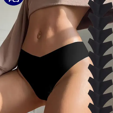 Women's 10pcs Solid High Cut Fitted Knickers, Soft Comfy Breathable Seamless Medium Panty for Daily Wear, Women's Underwear for All Seasons, Womenswear, Seamless Undergarment