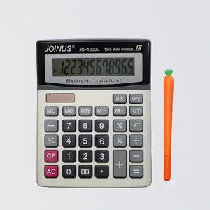 Dual Power 12-Digit Large Screen Desktop Calculator, Silent Office Calculator for Students and Business, Includes Pen