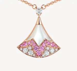 Pre-owned 2025 full set Divas' Dream 18 kt rose gold pendant necklace set with mother of pearl, brilliant cut pink sapphires and dia. Chinese Valentine's Day Special Edition.