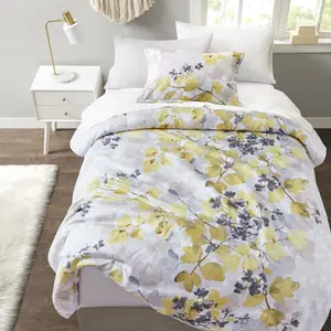 360 Stand TwinXL Size Modern Botanical Print Floral Motif Alexis Microfiber Bedding Set - 66x90x1.5in Yellow Twin Extra Large Comforter Set with Bed Sheets, Side Pockets, Soft Blanket