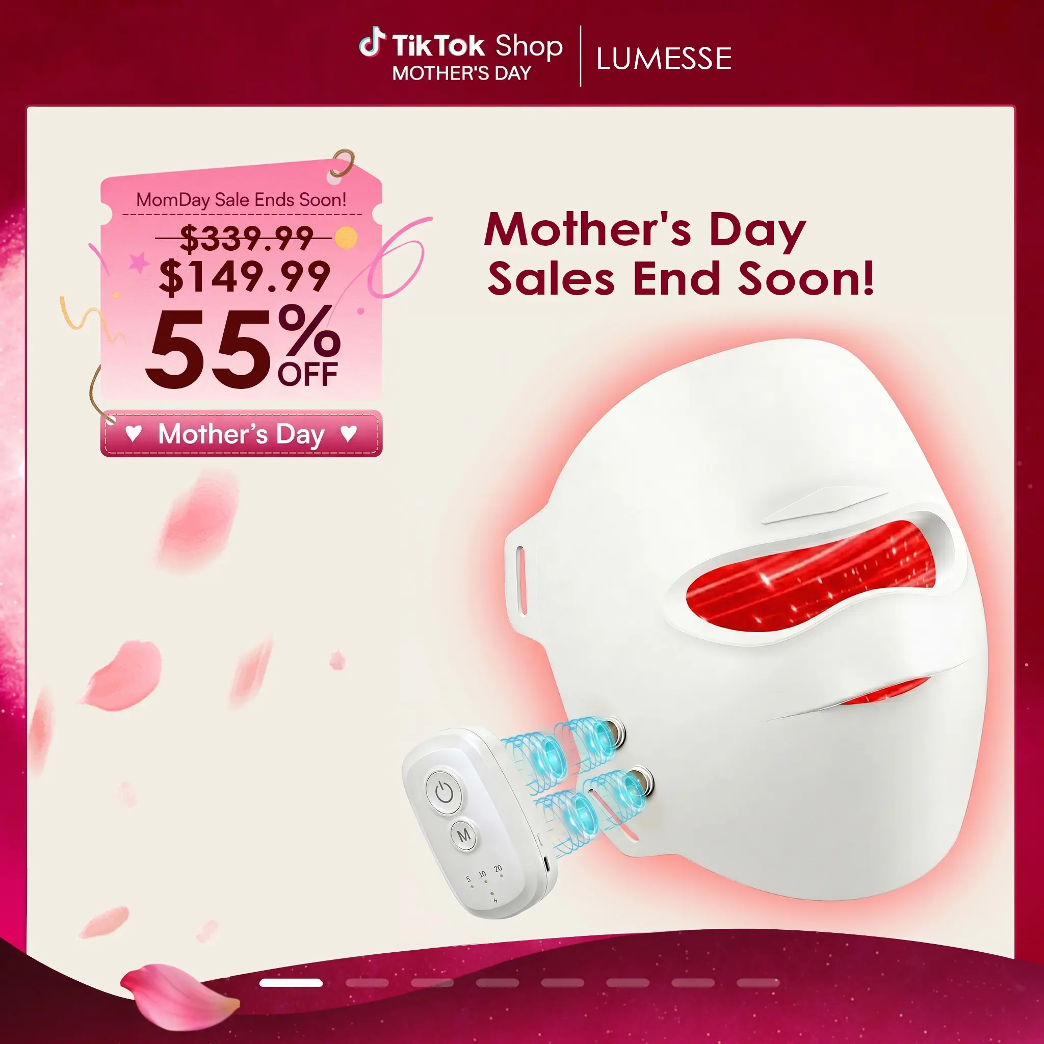 4-Color LED Red Light Therapy Facial Mask, Lumesse Photon Skin Rejuvenation Device for All Skin Types, Cordless 2000mAh Rechargeable Battery Powered, Single Item, Ideal Daily Care & Women’s Gift