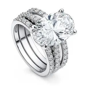 BERRICLE Sterling Silver Solitaire Engagement Rings Statement Stackable Band for Women, 5.5 Carat Oval Cut Cubic Zirconia CZ Ring Set