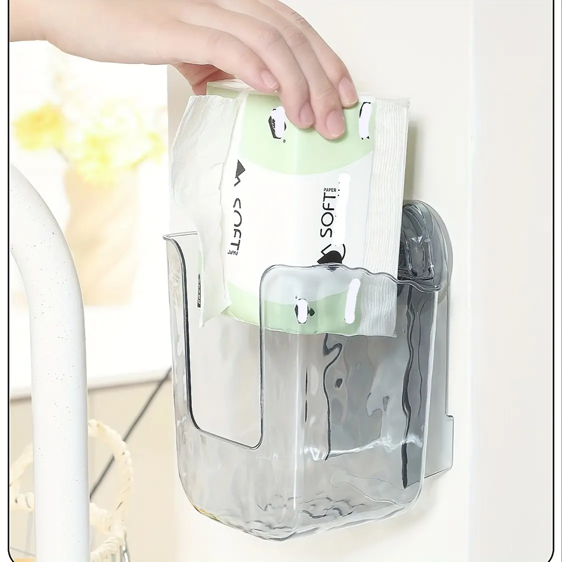 Wall-Mounted Wet Wipe Dispenser, Self-Adhesive Suction Cup Plastic Holder, Large Open Design, Durable Bathroom Paper Towel Storage Box