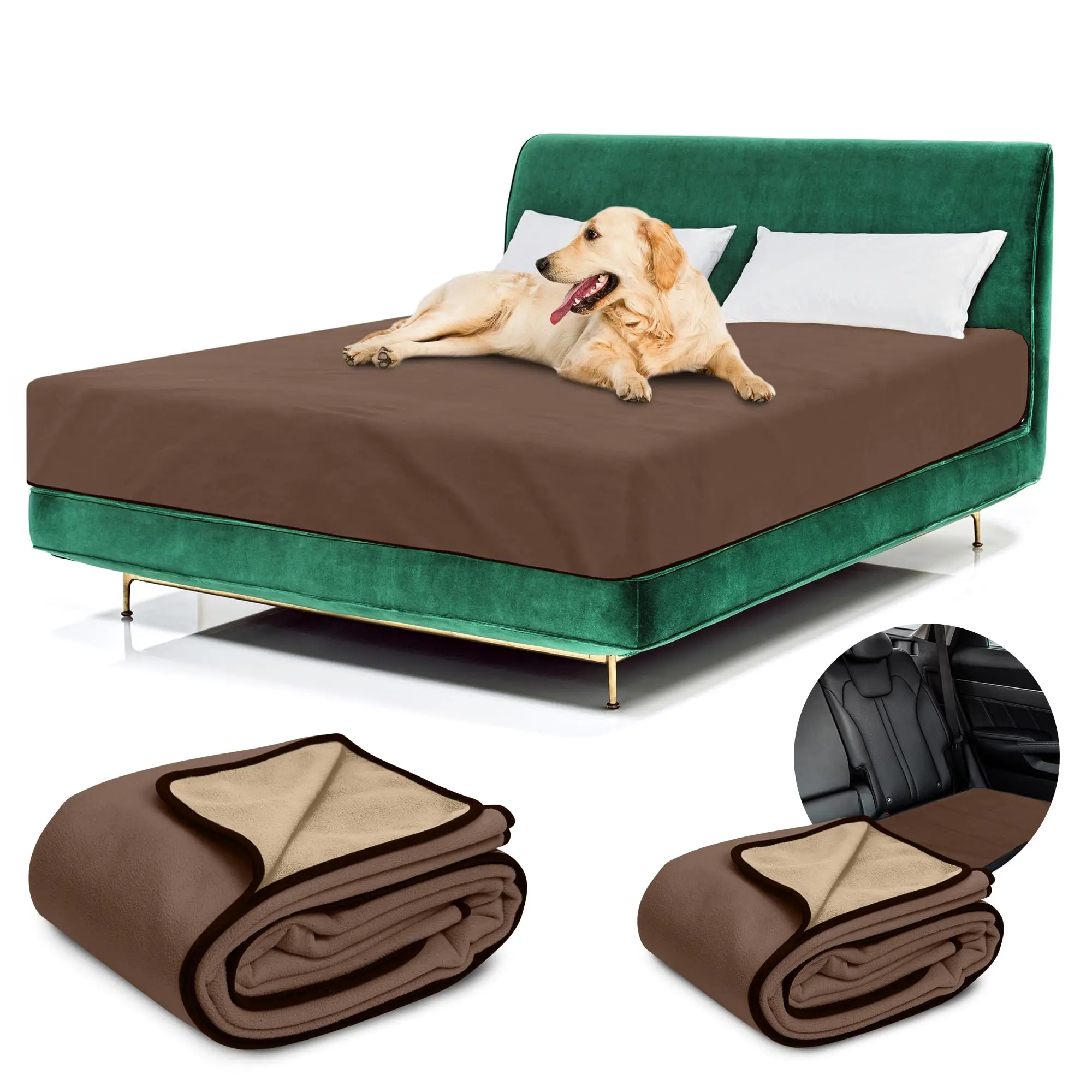Set of 2: Waterproof Blanket Cover 80”x90” for Adult, Dog, Cat or Any Pet - 100% Waterproof Furniture, Couch or Mattress Protector – for Twin, Queen, King Beds + Car Dog Blanket