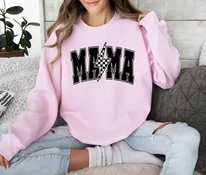 Retro Checkered Mama Sweatshirt, Mama Lightning Bolt Shirt, Mama Sweater, Mom Life Shirt, Mother's Day Gift, Pregnancy Announcement, Motherhood Shirt - AMBER