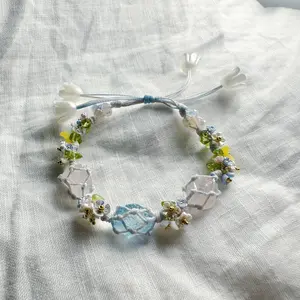 Christina Flowers in Bloom macrame bracelet, Handmade Handcrafted Natural Gemstone Crystal Bracelets, quartz Stone, beauty flowers, romantic