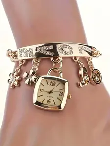 Women's Elegant Rhinestone Decorated Bracelet Quartz Watch, Fashionable Bracelet Wristwatch, Trendy Watch As Gift for Girlfriend, Analog Watches, Fashionable Stylish Watch