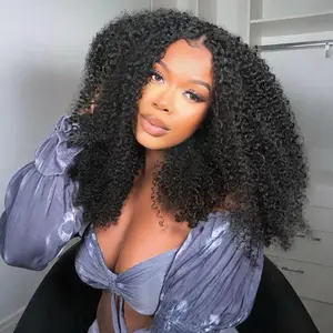 BGMgirl V Part Afro Curly Wig No Leave Out Thin Part 250% Density Human Hair Glueless Wigs 0 Skill NeededBeginner Friendly