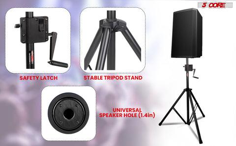 5 Core Speaker Stand Pair Crank Up Height Adjustable PA DJ Tripod Monitor Stands Heavy Duty w 35mm Insert