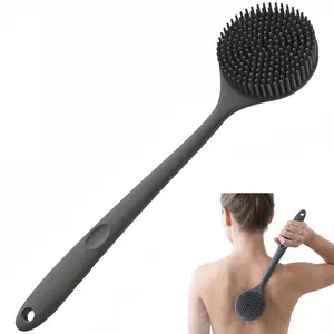 Long Handle Double Sided Silicone Shower Back Scrubber Soft Exfoliating Body Massage Brush Portable Bath Cleaning Tool For Men Women Daily Use-MM1