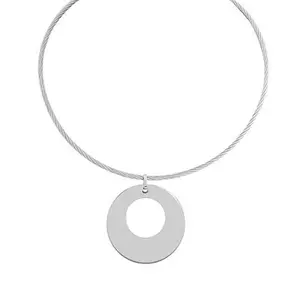 Stately Steel Tapered Circle Pendant with 17" Wire Necklace