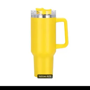 Stainless Tumbler Yellow-A08 Insulated Travel Mug with Handle for Hot & Cold Drinks