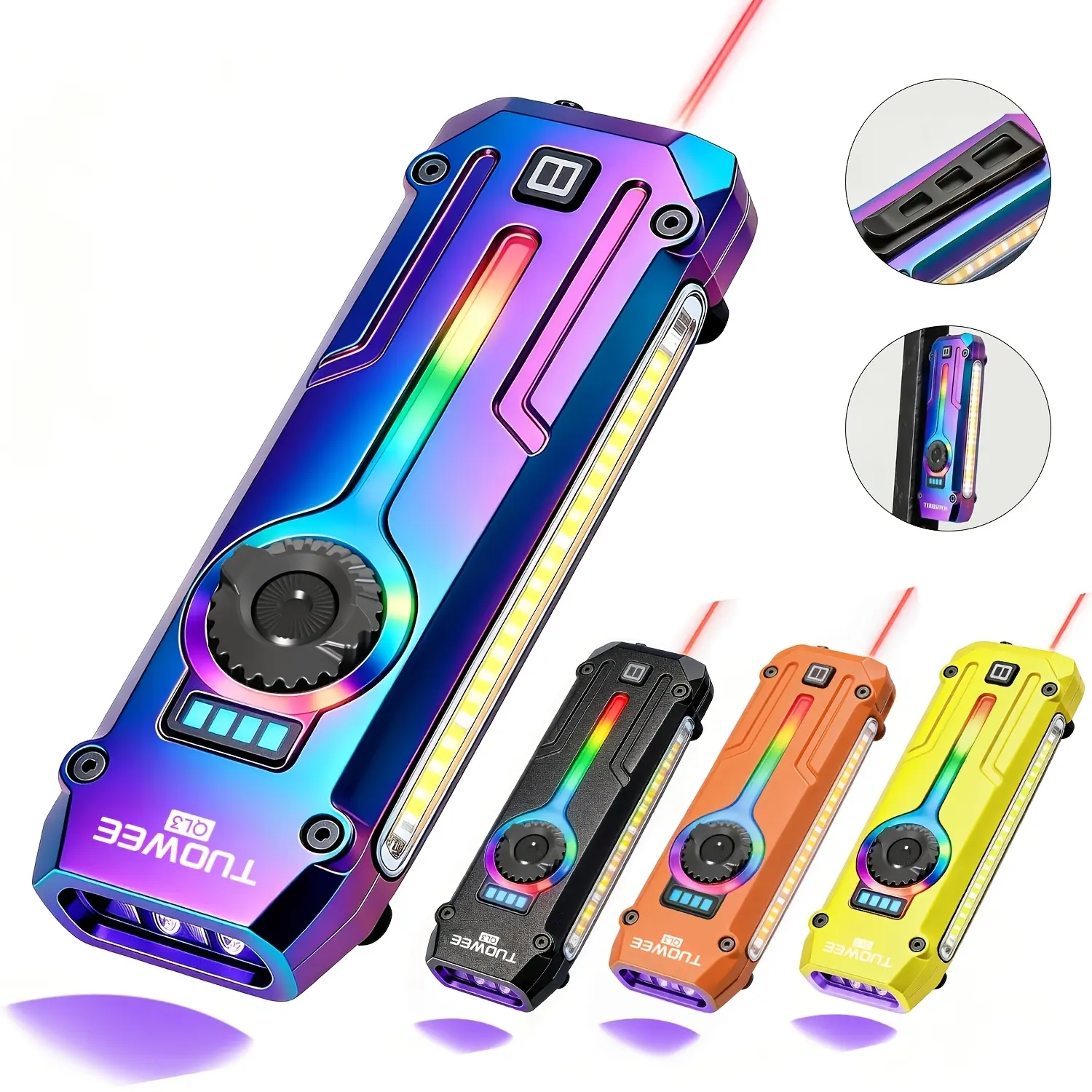 TUOWEE Slim Shape 1800 Lumen 10W LED Light EDC Rechargeable Flashlight, USB Charge Fast Charging, Strong Side Magnet Mount, Father's Day Gift for Outdoors Camping Emergency Use