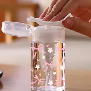 Pink Butterfly Pattern Clear PET Refillable Travel Bottle, Makeup Remover Dispenser, Dispensing Bottle with 3.38oz/6.76oz Portable Pump Dispenser for Nail Polish Remover, Toner and Makeup Remover, Dome Design, Hand Wash Only, Reusable, Makeup Remover Tool