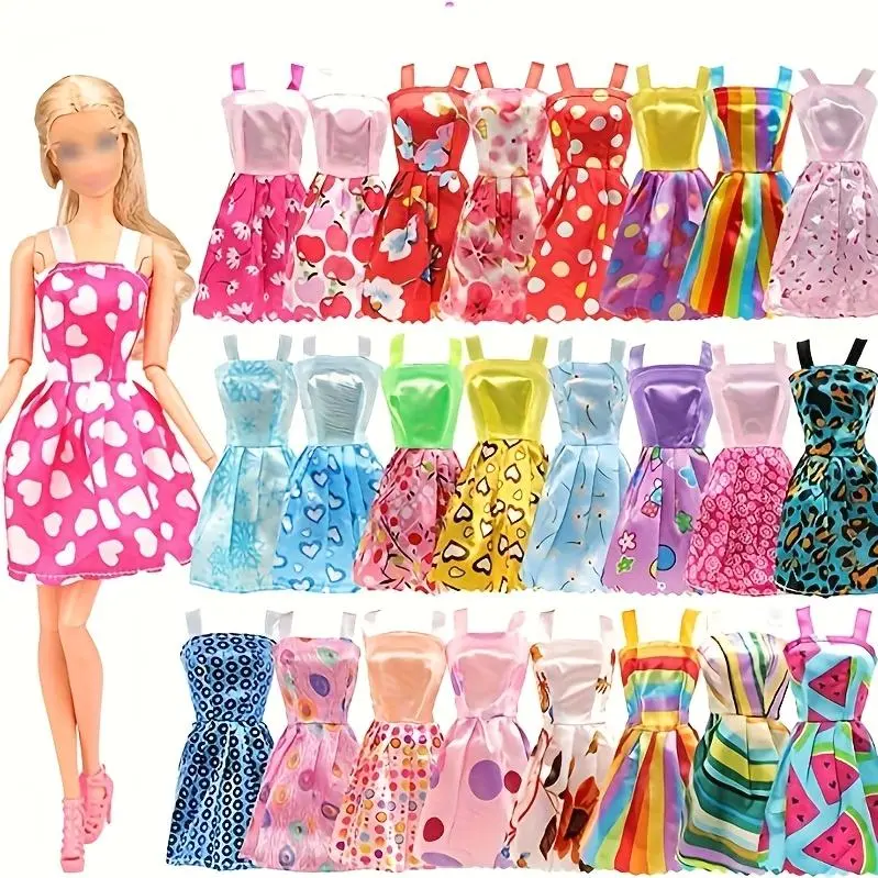 42pcs Doll Clothes And Additions Set (10 Fashionable Random Dresses And 10 Pairs of Random Shoes And 6 Necklaces And 6 Crowns And 5 Pairs of Glasses And 5 Random Hangers) for 11-Inch Dolls