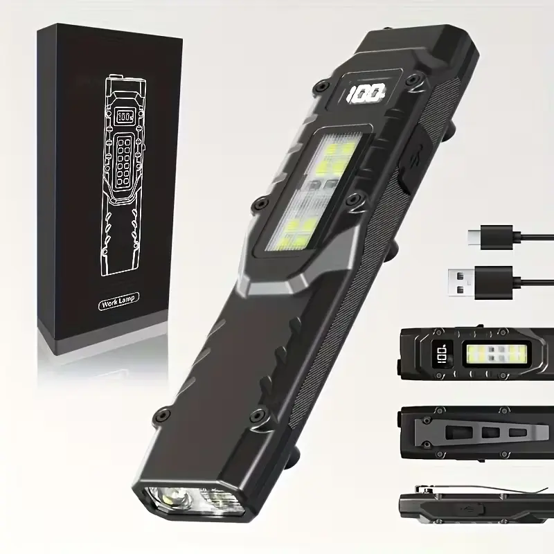 Rechargeable EDC Tactical LED Flashlight - 1300 Lumens, USB-C Fast Charging, Ultra-Thin Flat Design with Clip & Digital Display, Holiday Gift for Men, Ideal for Camping & Emergencies
