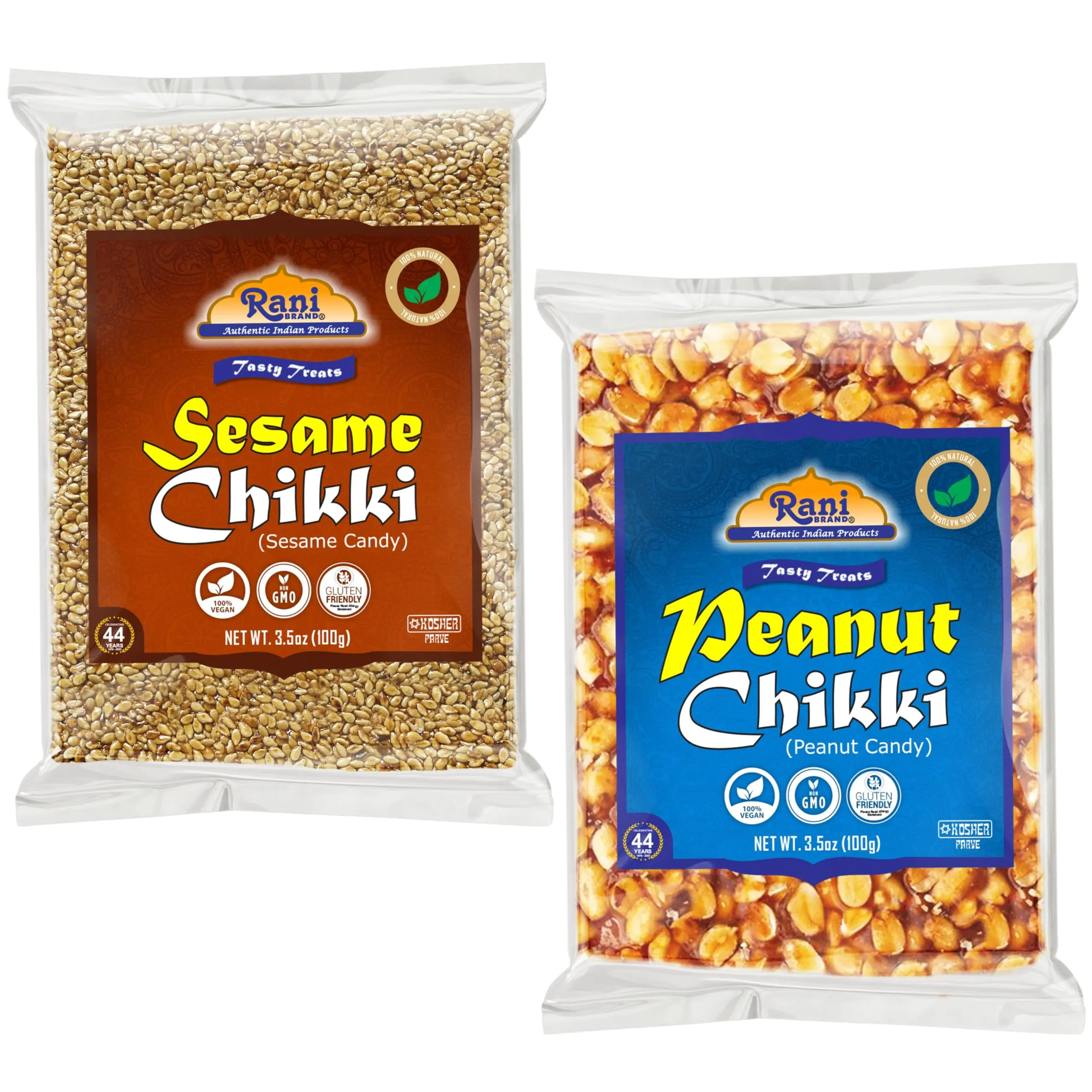 Rani Peanut & Sesame Chikki (Brittle Candy) 100g (3.5oz) x Pack of 2 ~ All Natural | Vegan | No colors | Gluten Friendly | Indian Origin