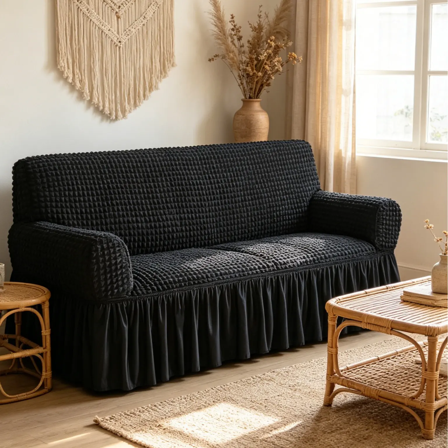 Modern Spandex-Blend Solid Color Seersucker Sofa Slipcover Sets - Couch Cover for Sofa, High Elastic, Full Coverage, Wrinkle Free, Easy to Install, Machine Washable, Durable, All-Season Household Furniture Saver
