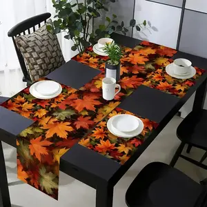 1 piece/5 piece set/7 piece set, autumn maple leaf pattern kitchen table runway and placemat set, family gathering holiday season decoration, indoor and outdoor desktop decoration, suitable for daily use