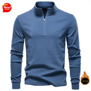 Men's Thermal Underwear Stand Collar Half-Zip Shirt, 100% Polyester Fleece-Lined, Plain Plush Layer, Winter Warm, Relaxed Fit, Casual Streetwear, S-XXL, Navy/Grass Green/Black