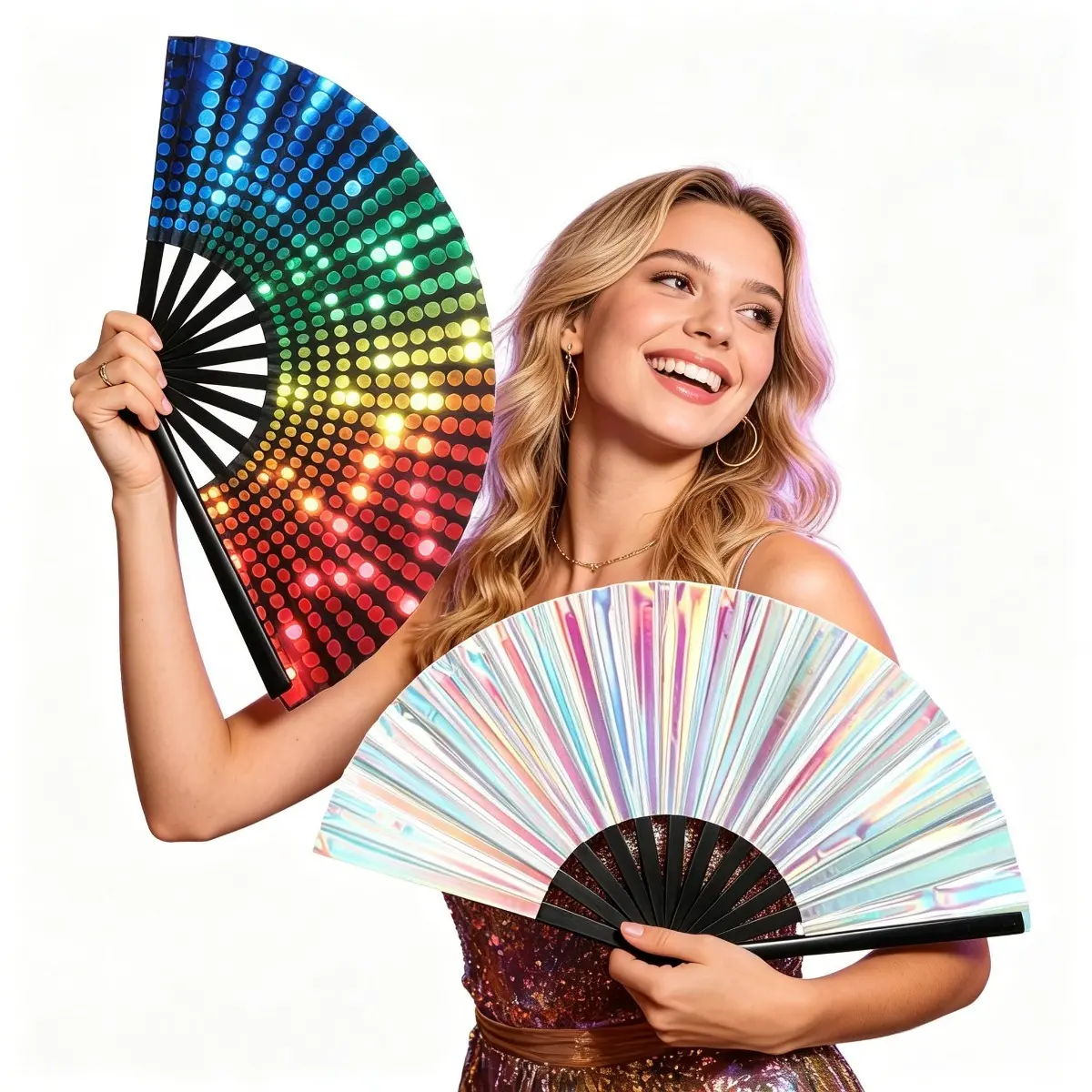 Foldable Large Cloth Hand Prop Fan, Lightweight Plastic Dance Fan for Stage Performances & Wedding Decor, Smooth Open-Close Design