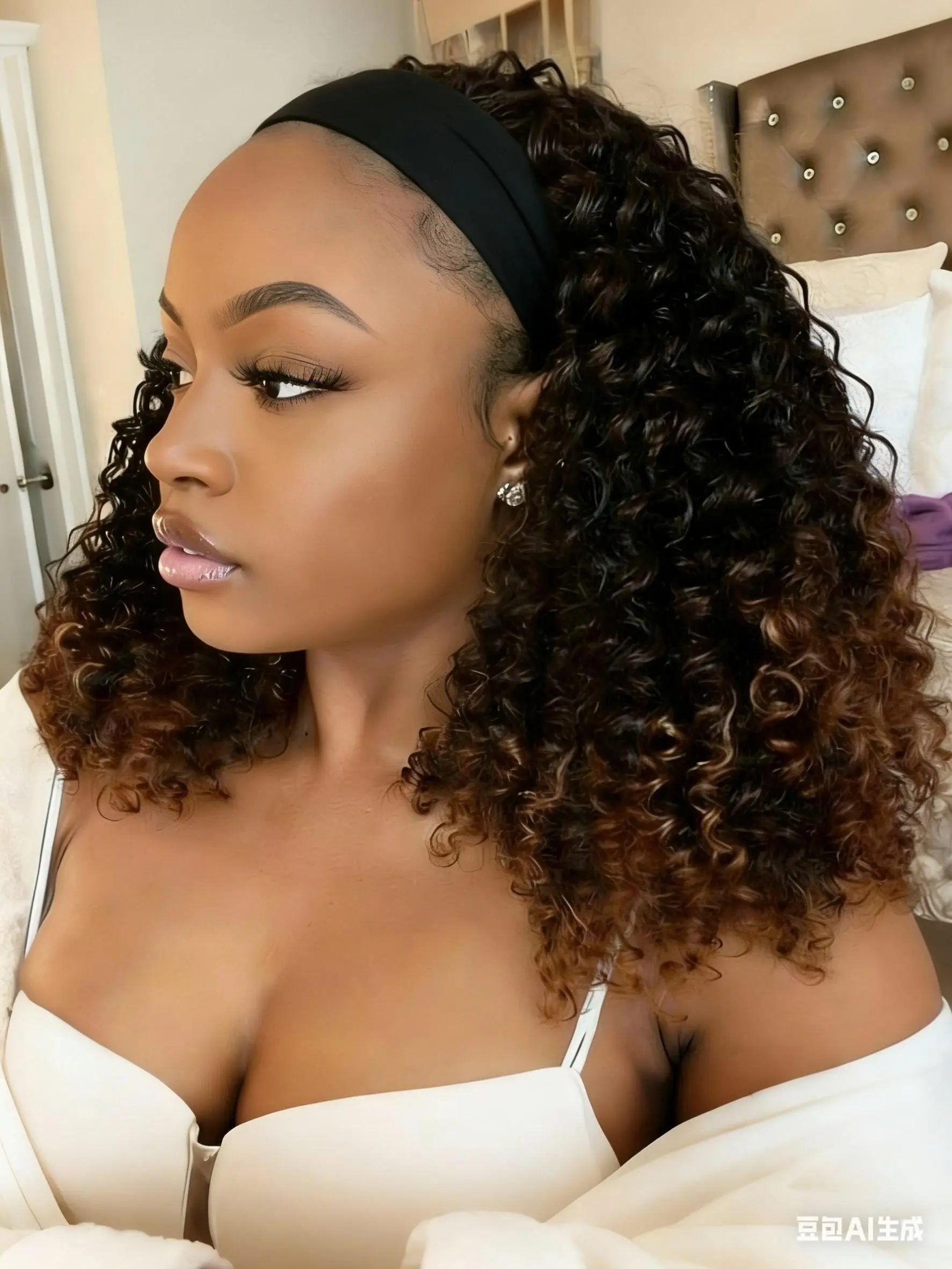 14 Inch Kinky Curly Headband Wig, Headband Style Wig, Glueless Synthetic Half Wigs for Black Women, Natural Black Curly Wig, Full Volume No Lace Easy Wear Fashion Headband Hair Wig, Daily Travel Party Fashion Hair Replacement Wig