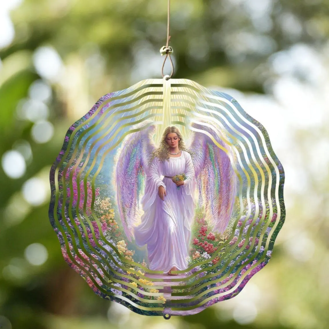 Angel Design Hanging Wind Spinner, Colorful Rotating Bell Wind Spinner, Weatherproof Wind-Powered Kinetic Art for Garden Decor