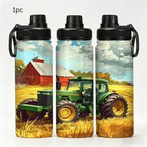 1pc 20oz Stainless Steel Insulated Water Bottle, a stylish sports water bottle perfect for agricultural machinery enthusiasts. Features a handle and is Portable, suitable for outdoor and indoor fitness activities. A personalized birthday/holiday gift.