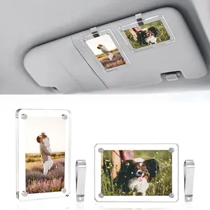 2 PCS Vertical Car Sunshade Photo Frame Clip - Acrylic Snap Clip Universal Fit for Cars, Holds 6*9 Photos, Random Color - DIY Customizable Car Decor, Perfect Gift for Couples, Family, Pet Memorabilia