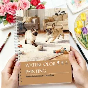 12 Sheets/ 1 Book, Watercolor practice album with family pets theme designed for beginners - featuring 12 elegant Pets illustrations, step-by-step instructions, and lay-flat pages, with watercolor paper, great gift for birthdays, festivals, Mother's Day