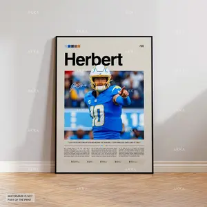 Justin Herbert Poster, Herbert Los Angeles Chargers Print, Framed Chargers Art, Herbert Wall Decor, NFL Print Fan Gift Idea, Herbert Art