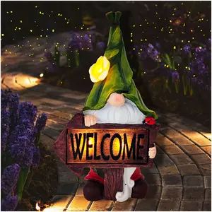 Solar Garden Statue Outdoor Decor Welcome Gnomes Figurine Outdoor Yard Art Decorations for for Yard Christmas Housewarming Gifts