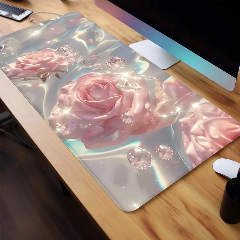 Flower Pattern Mouse Pad, 1 Count Large Gaming Mouse Pad, Office Desk Accessories, Non-slip Rubber Base Stitched Edge Desk Pad for Laptop Desktop, Desktop Accessory, Desk Mat, Desk Mat Cute, Aesthetic Desk Accessories, Computer Desk Mat