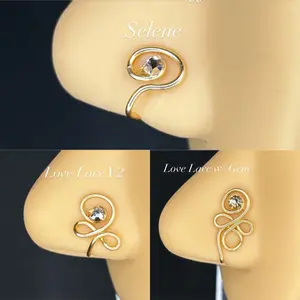 SELENE LOVE LACE w/gem V2   Nose Cuff Bundle 3pc Set Nose Jewelry No Piercing Needed with Elegant Swirl Design and Colorful Gemstones
