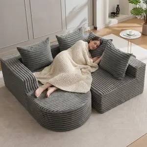 Homeokay 102" L-Shaped Boneless Sofa with Chaise, Corduroy Cloud Multi-functional Couch with Deep Seat, No Assembly Required, Cozy for Living Room Bedroom, 2 Packages shipping