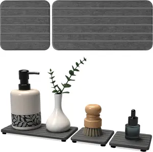 3 count Stone Drying Tray, Stone Soap Tray, Water Absorbing Stones Trays for Sink, Fast Dry Diatomite Stones Sink Mat,  for Hand Soap,Sponge, Holder in Bathroom Counter and Kitchen Sinks