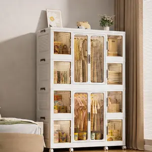 ARCH Portable Wardrobe Closet Storage Organizer, 12 Magnetic Doors, 12 Cubes & 2 Hanging Rods, 16 Hangers, Freestanding Polypropylene Cabinet, White, for Bedroom, Nursery, Kids Room, 44.09"H x 18.11"W x 60.24"D, Multiple Size Options