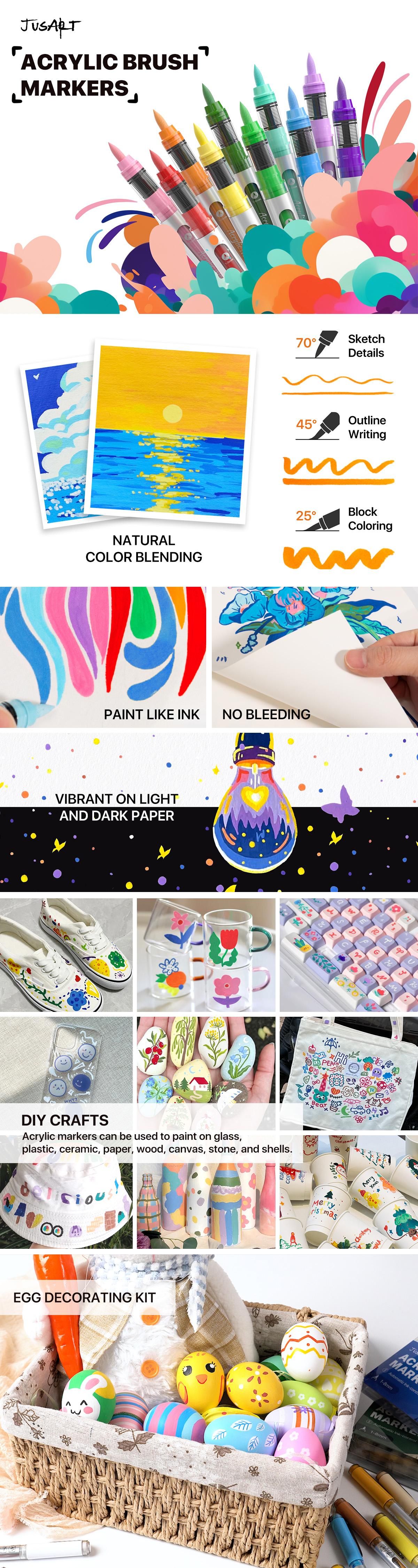 [JusArt] 24/18 Colors Flexible Tip Acrylic Marker Set, Waterproof Flexible Tip Acrylic Markers, Premium Paint Pens for Various Surfaces, Acrylic Paint Markers, Markers for Coloring, Art Supplies, Acrylic Marker, Coloring Supplies