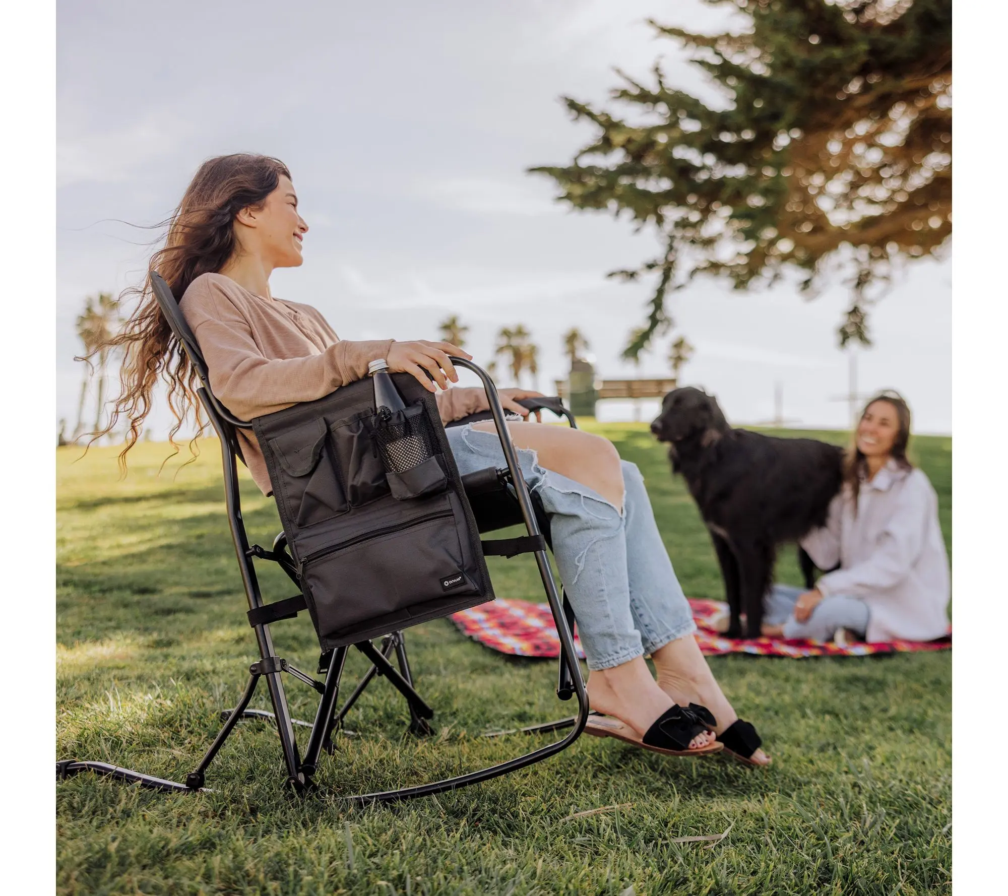 Oniva Woodland Rocking Camping Chair with Storage Caddy