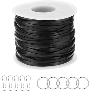 Lanyard String Kit, Plastic Lacing Cord Gimp String Lanyard Weaving Kit with Lanyards Accessories for  Making DIY Crafts, Bracelets, Keychains, Black