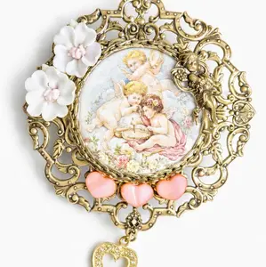 Handmade Floral Cherub Cameo Brooch
