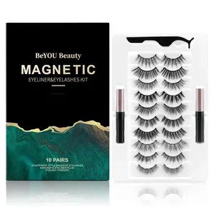 10 pairs Magnetic Eyelashes Kit with eyeliner and tweezers make up / No glue need / Wispy / Cat eye/ Dramatic eyelash / wholesale Cosmetic Makeup