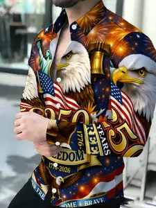 USA 250th Anniversary Eagle Flag Printed Men's Patriotic Shirt