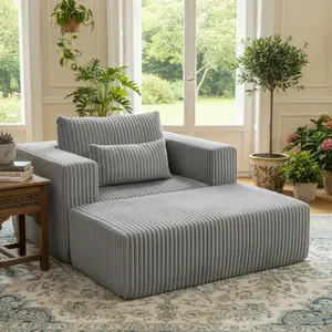Ships from US | 2-Piece Corduroy Floor Sofa with Ottoman Set ️ Oversized Memory Foam Bean Bag Couch | Modern Gray Lounge Chair for Living Room