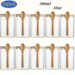 10pcs Glass Jars with Lids & Spoons - Airtight Sealed Containers Suitable for Spices, Salt, Sugar Storage, Lid & Spoon Lid for Camping, Picnic, BBQ, Restaurant Use - Tableware for and Commercial Use